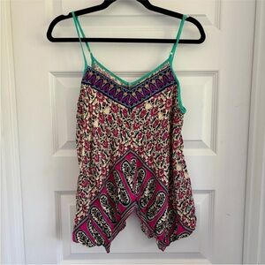 Flying Tomato Floral Print Tank Top - Turquoise & Hot Pink